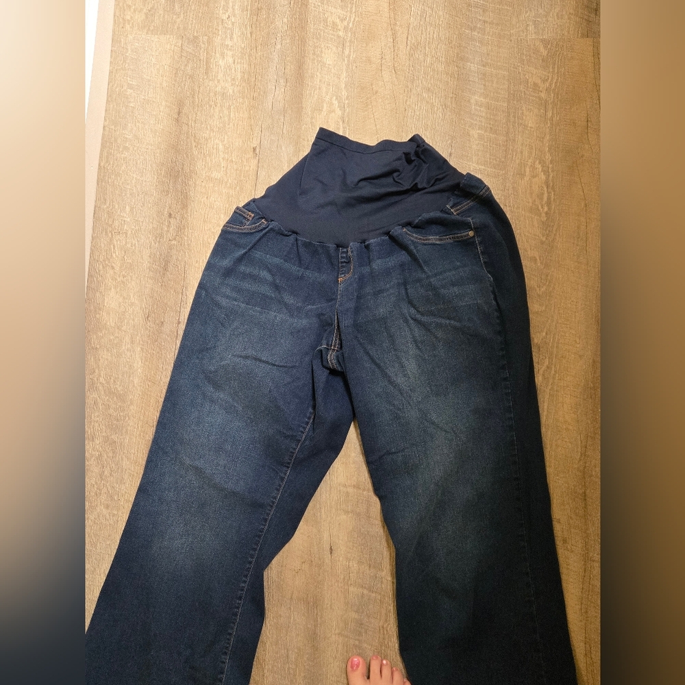 Plus Size MATERNITY Indigo Blue Relaxed Jeans in Blue with Elastic Waistband